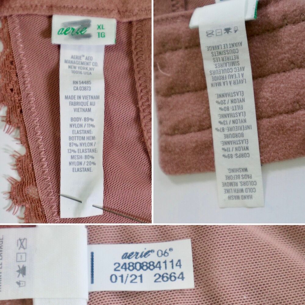 Aerie Size XL Eyelash Lace Lightly Padded Plunge Bralette Dusty Pink - Picture 8 of 10